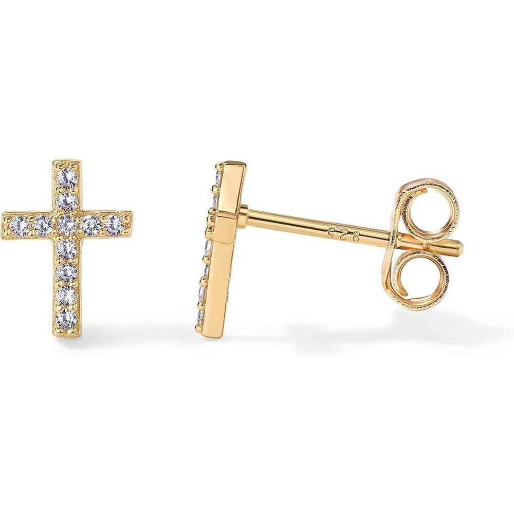 Dainty Gold Plated Cross Earrings | Hypoallergenic 925 Sterling Silver Studs